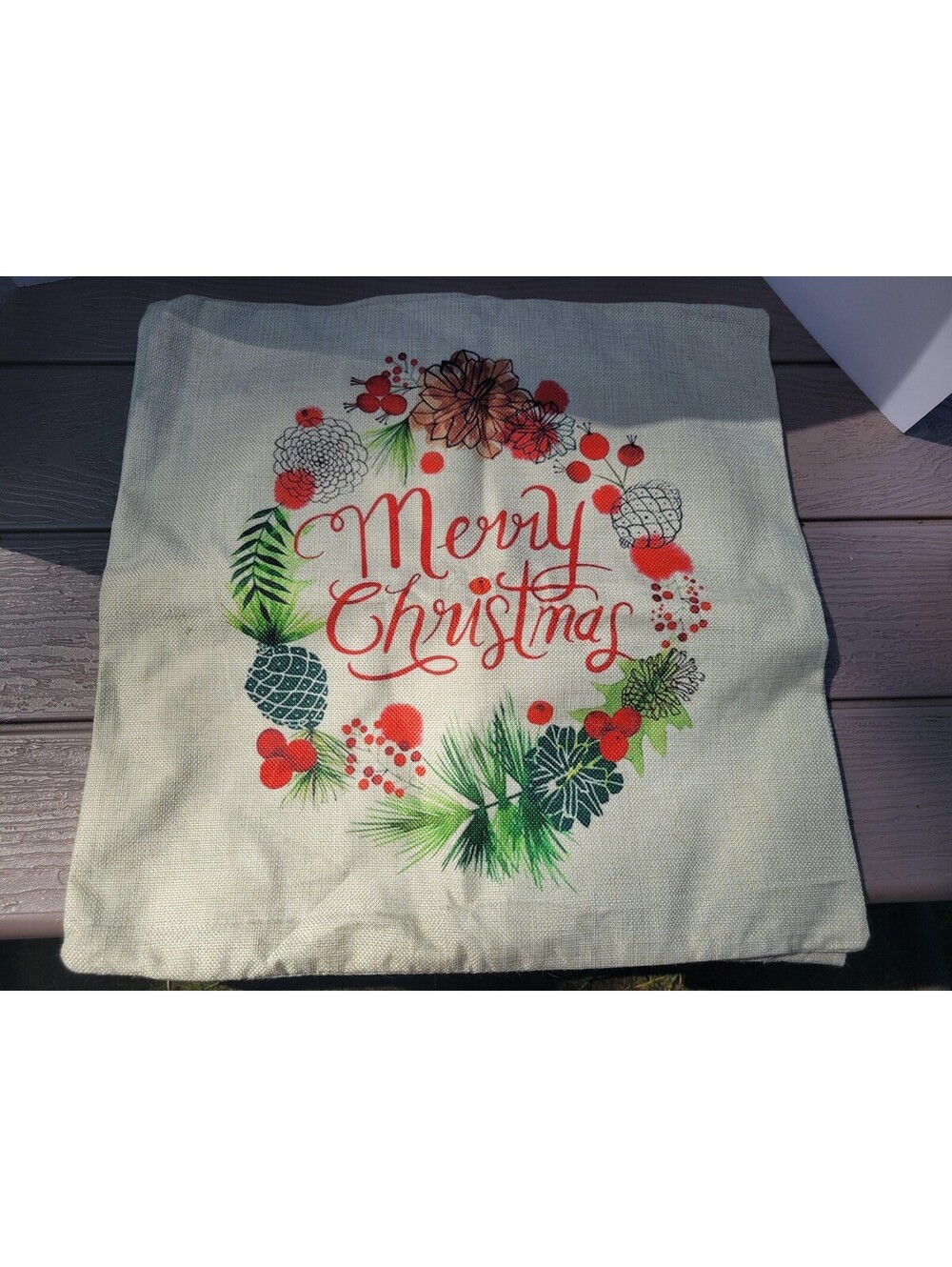 Cheery Christmas Pillow Covers 17x17 Beige Wreath Merry Floral Holiday Decor